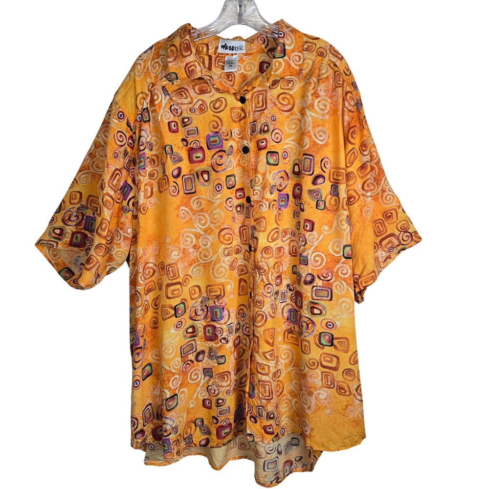 WE BE BOP Vintage Klimt Art Nouveau‎ Swirl Print Rayon Button Front Top Plus 3X